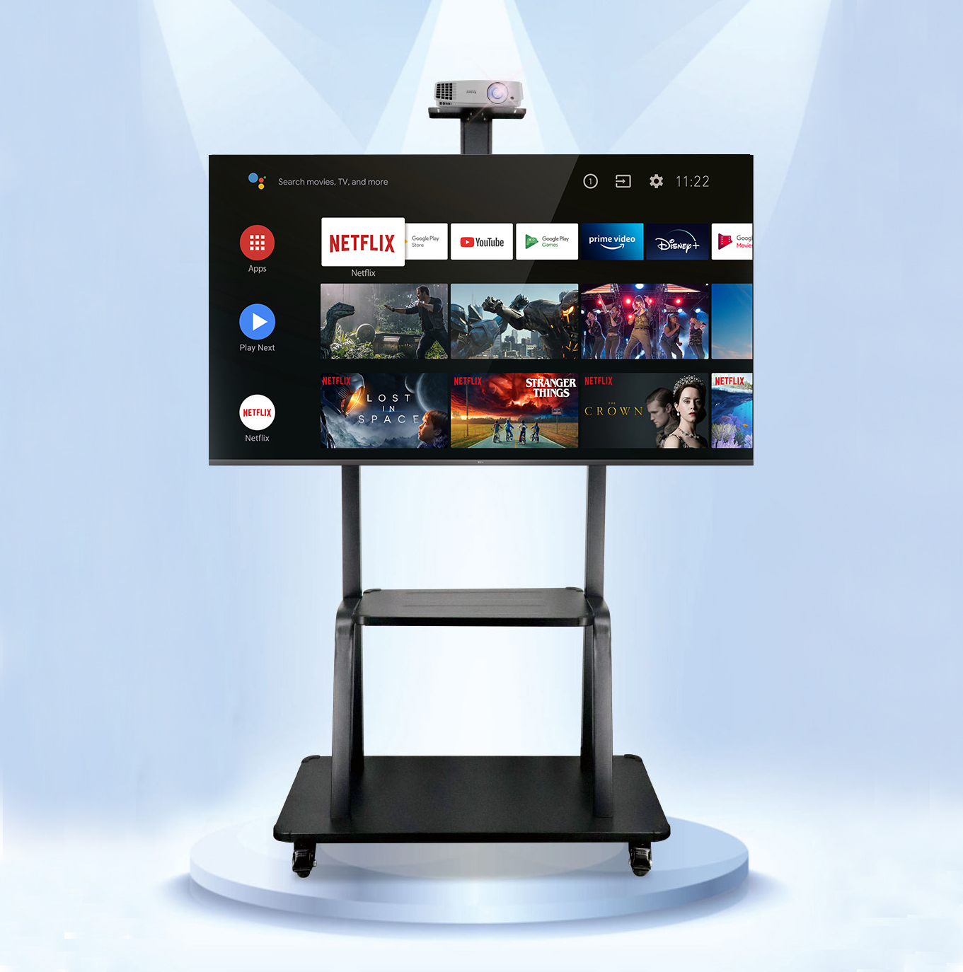 OEM/ODM 55/65 pouces hauteur réglable LED support de télévision mobile chariot écran tactile support de plancher mobile chariot de télévision avec webcam