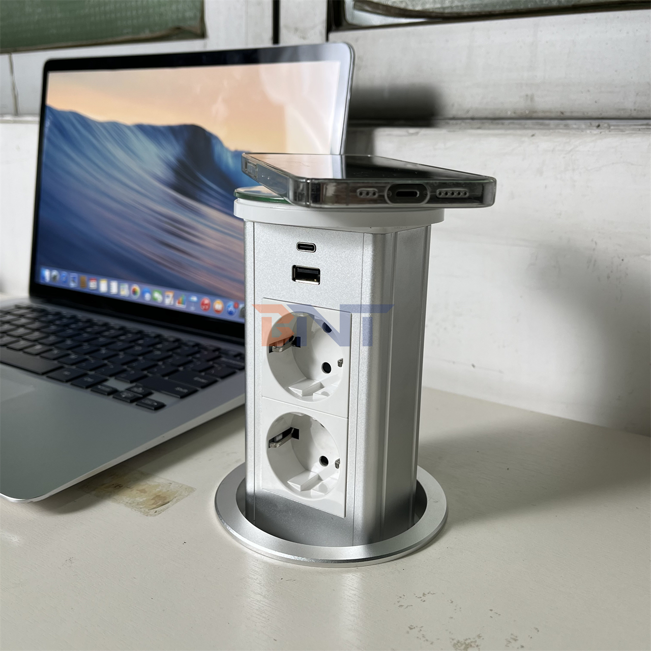 Prise pop-up de table encastrée OEM/ODM, avec 2 prises secteur et ports USB, prise de courant dissimulée pour bureau