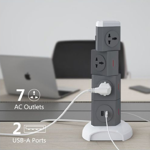 OEM/ODM Universal Power Extension Cord Tower Socket with Surge Protector for Desk