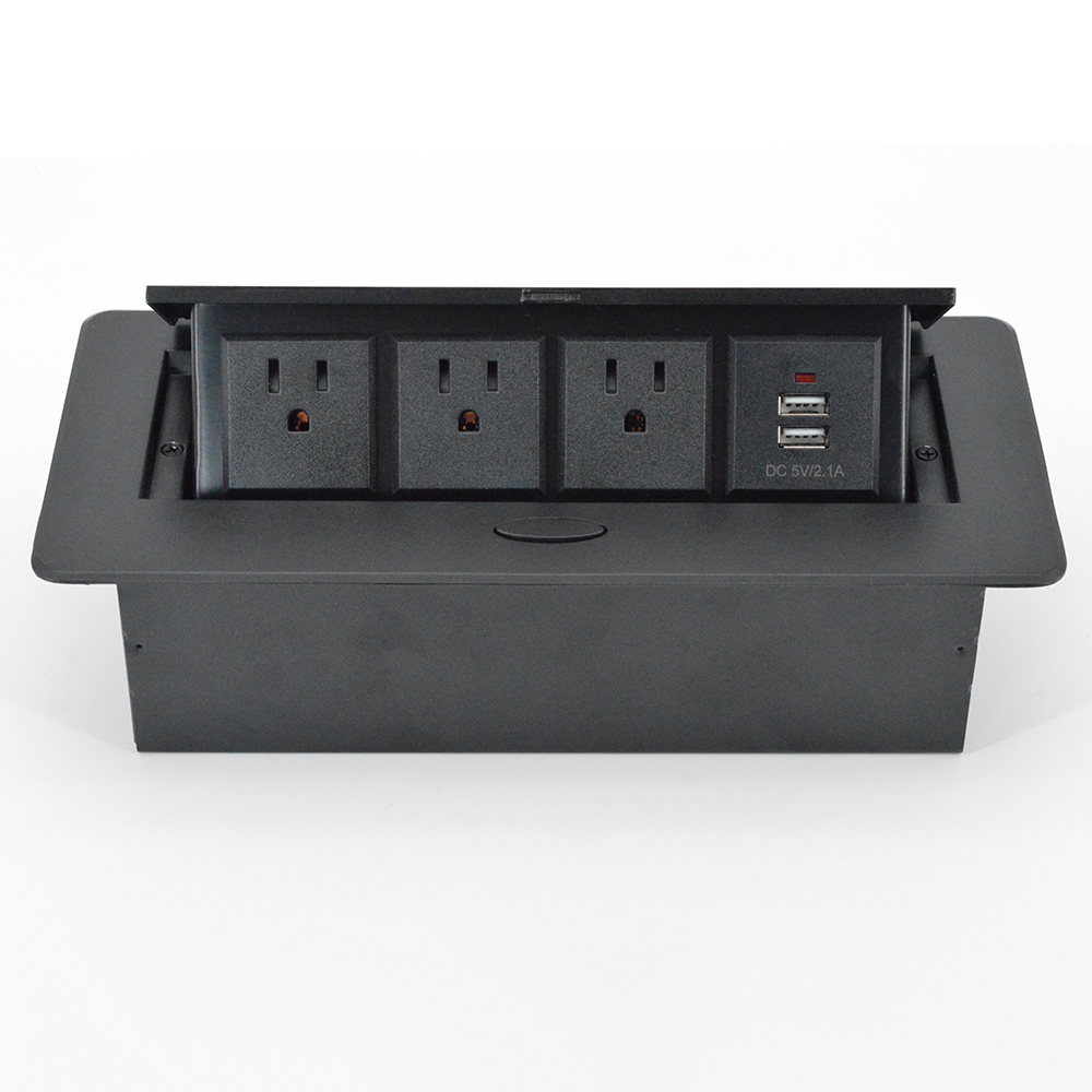 OEM/ODM 3 US power socket +2 usb charging office desk edge mounted power socket /white and black pop up desk socket