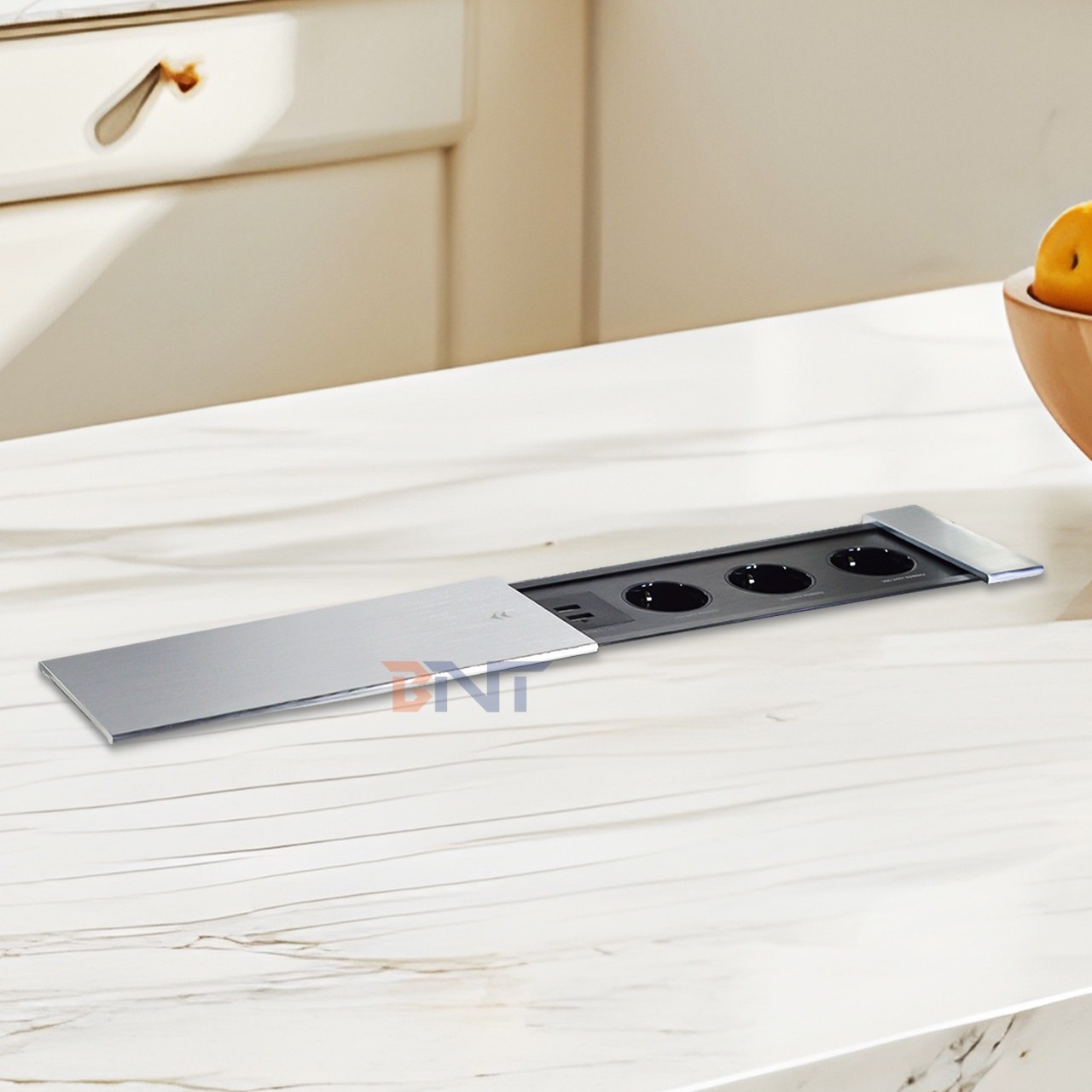 Euro Tabletop Electric Power Socket Slip-Open Design with 3 AC Outlets 16A Rated EU Plug Standard