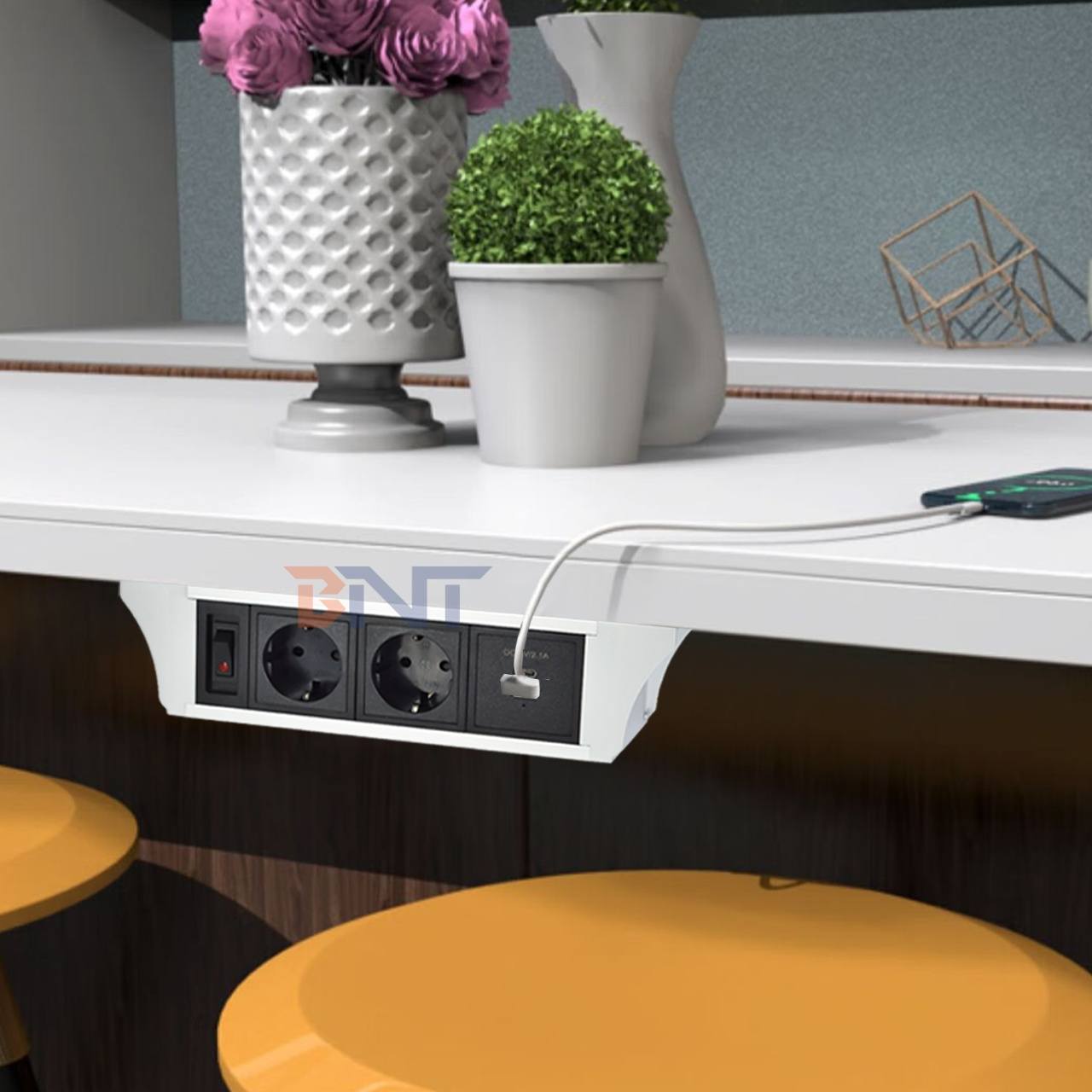 Flexible EU Installed Under Tables/Chairs/Sofa Edge Power Strip Hanging Electric Extension Sockets With USB Port