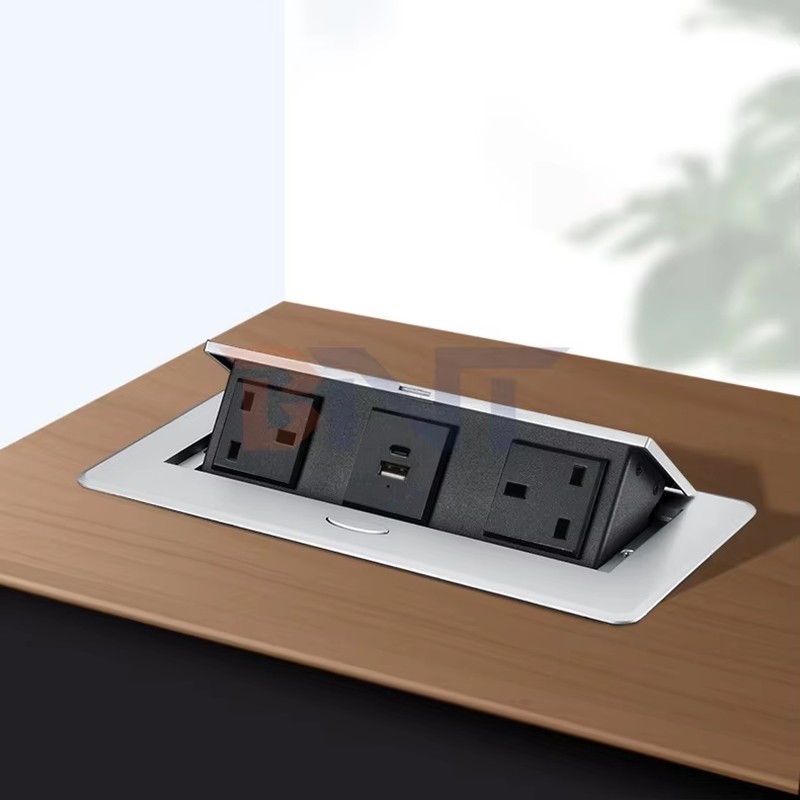 Custom Pop-Up Design Electric Power UK Plug Socket Flush Mount 2 Outlets Tabletop Socket for Meeting & Conference Tables