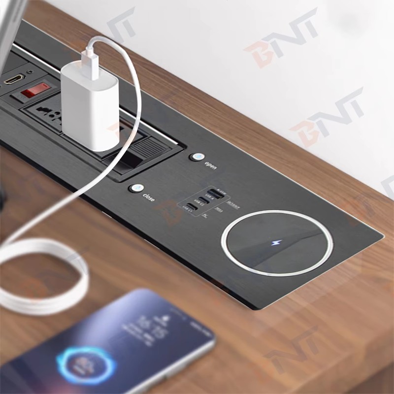 2 Universal 65W Fast Charging Tabletop Socket IP44 Level 10A Rated Current 2 AC Outlets EU Plug Standard for Office Use detail image 3