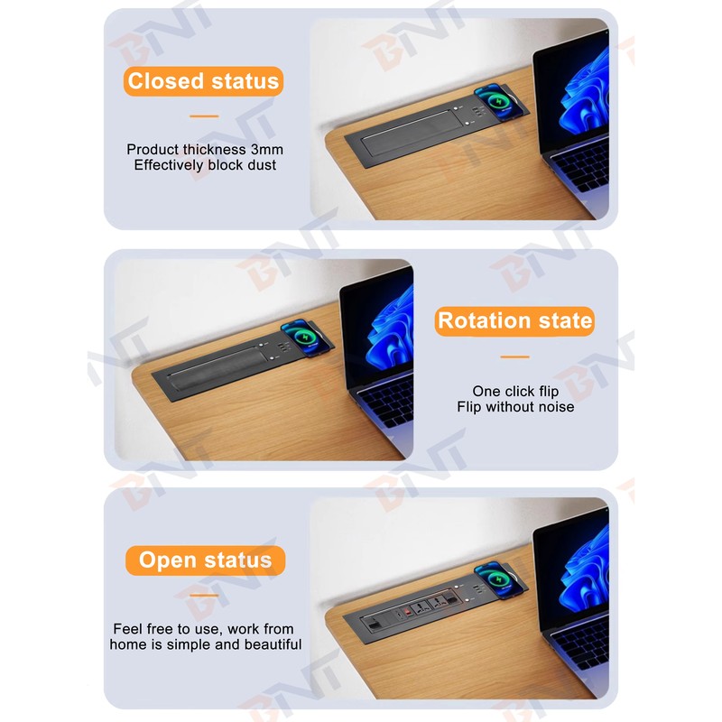 2 Universal 65W Fast Charging Tabletop Socket IP44 Level 10A Rated Current 2 AC Outlets EU Plug Standard for Office Use detail image 5